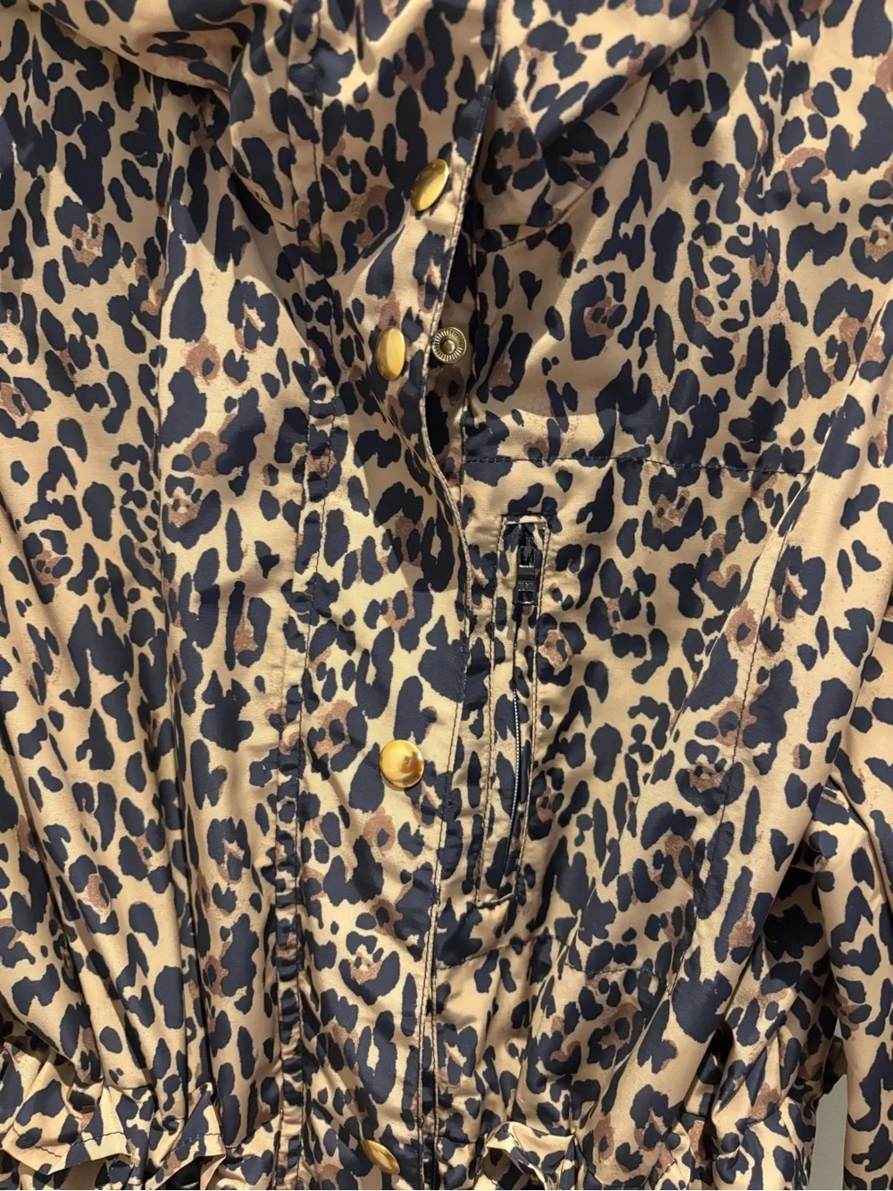 J. Crew Leopard Print long water resistant Jacket in Tan and Black with hood